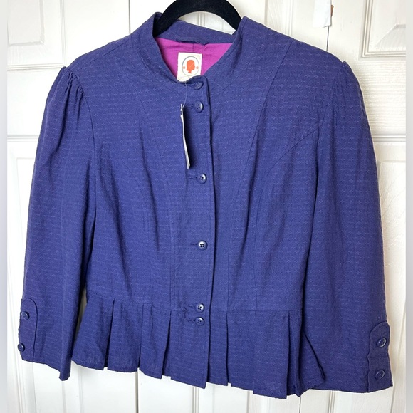 NWT Anthro TULLE Brand Skirt Blazer Suit Set Blue Purple Textured Cotton New - Picture 2 of 13